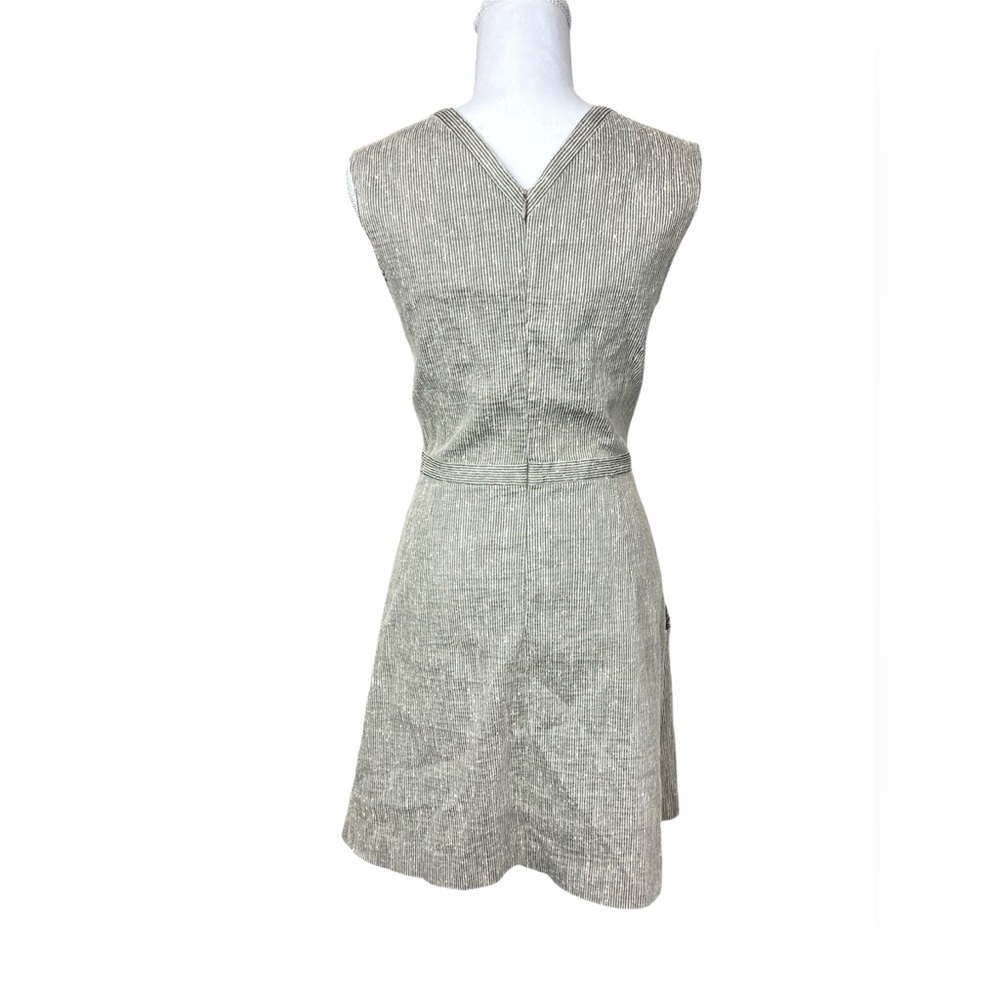 Theory Textured Linen Silk V Neck Fit and Flare Mini Dress Stripe Cream sz 6 - Picture 6 of 9